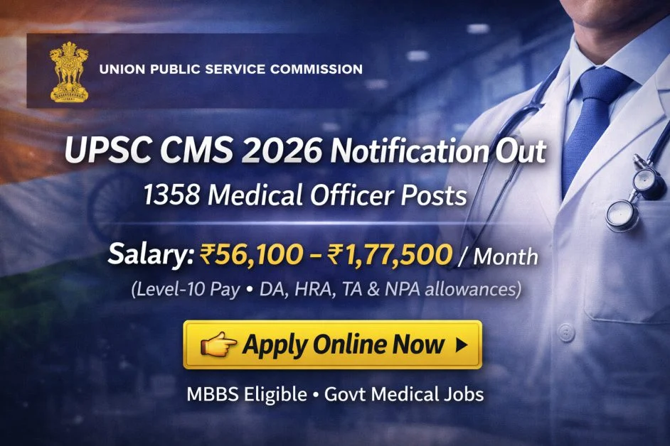 UPSC CMS Recruitment 2026: Apply Online for 1,358 Posts